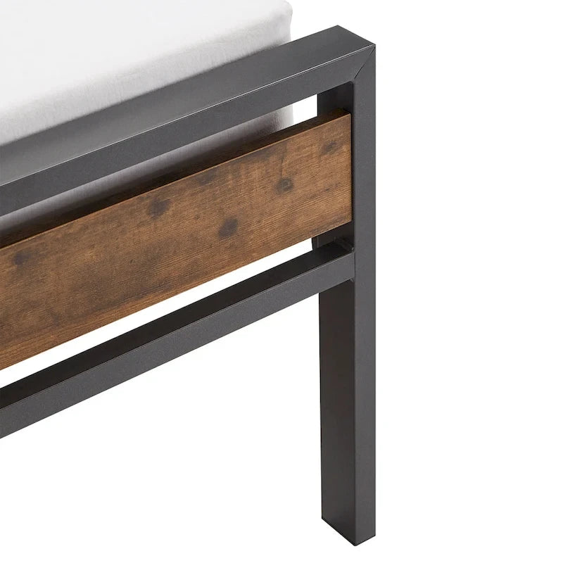 Lit plateforme en métal gris/noir avec panneaux en bois – Lit double et grand lit, 2 personnes