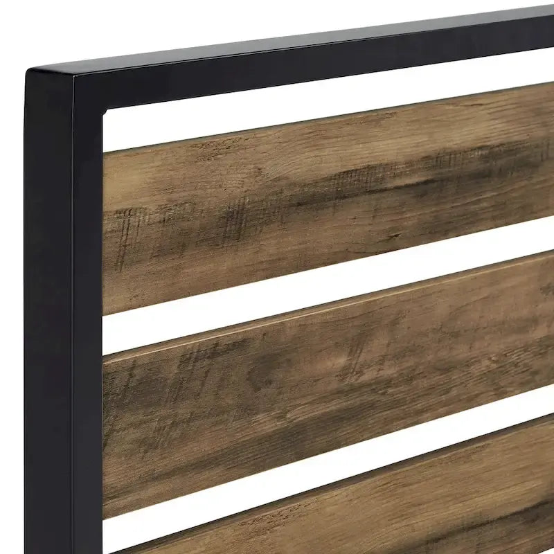 Lit plateforme en métal gris/noir avec panneaux en bois – Lit double et grand lit, 2 personnes