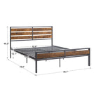 Lit plateforme en métal gris/noir avec panneaux en bois – Lit double et grand lit, 2 personnes