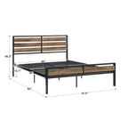 Lit plateforme en métal gris/noir avec panneaux en bois – Lit double et grand lit, 2 personnes