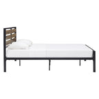 Lit plateforme en métal gris/noir avec panneaux en bois – Lit double et grand lit, 2 personnes