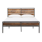 Lit plateforme en métal gris/noir avec panneaux en bois – Lit double et grand lit, 2 personnes