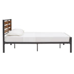 Lit plateforme en métal gris/noir avec panneaux en bois – Lit double et grand lit, 2 personnes