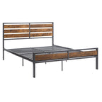 Lit plateforme en métal gris/noir avec panneaux en bois – Lit double et grand lit, 2 personnes