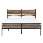 Lit plateforme en métal gris/noir avec panneaux en bois – Lit double et grand lit, 2 personnes
