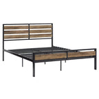 Lit plateforme en métal gris/noir avec panneaux en bois – Lit double et grand lit, 2 personnes