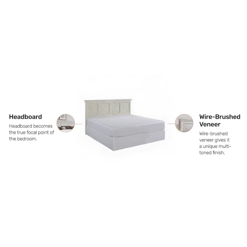 Tête de lit King style côtier blanc cassé – 1 personne