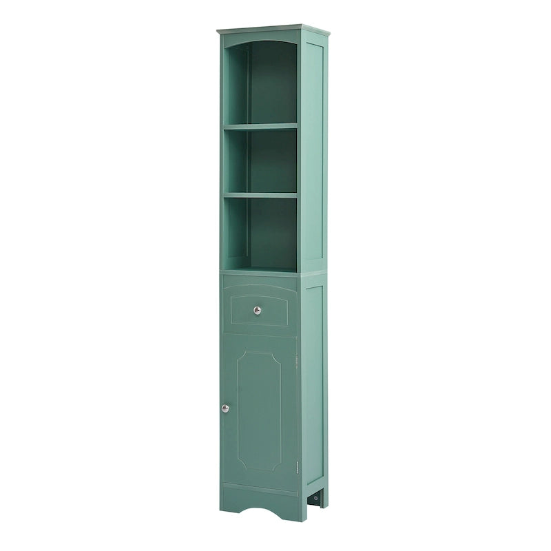 Armoire de salle de bain haute sur pied avec tiroir – Vert / Gris / Blanc / Noir, assemblage par 1 personne