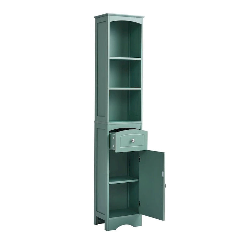 Armoire de salle de bain haute sur pied avec tiroir – Vert / Gris / Blanc / Noir, assemblage par 1 personne