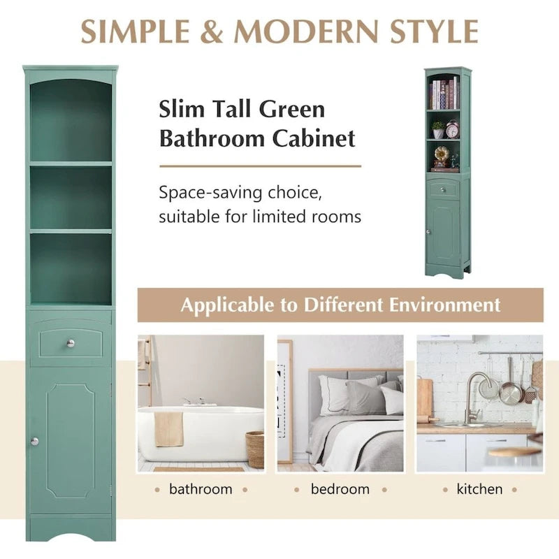 Armoire de salle de bain haute sur pied avec tiroir – Vert / Gris / Blanc / Noir, assemblage par 1 personne