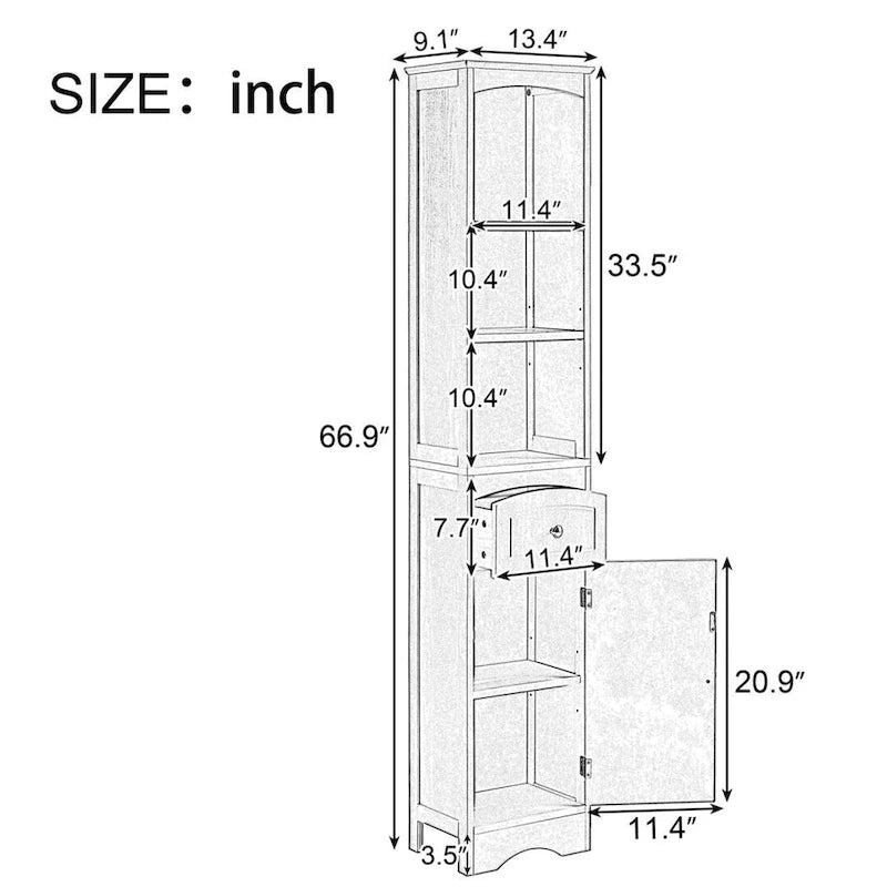 Armoire de salle de bain haute sur pied avec tiroir – Vert / Gris / Blanc / Noir, assemblage par 1 personne