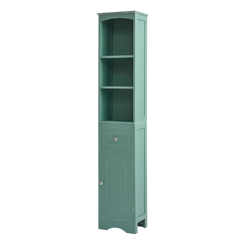 Armoire de salle de bain haute sur pied avec tiroir – Vert / Gris / Blanc / Noir, assemblage par 1 personne