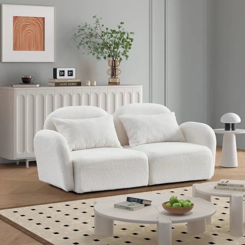 Canapé deux places en velours blanc Teddy