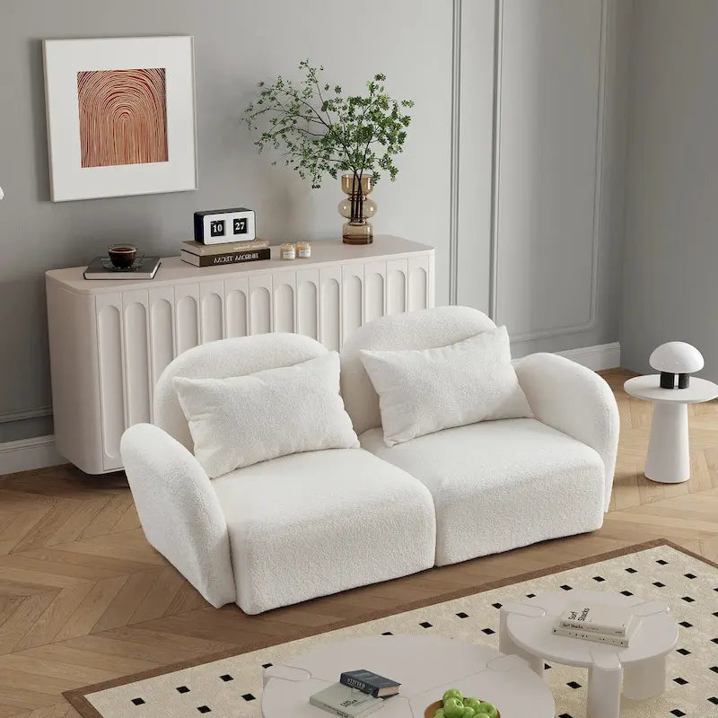 Canapé deux places en velours blanc Teddy