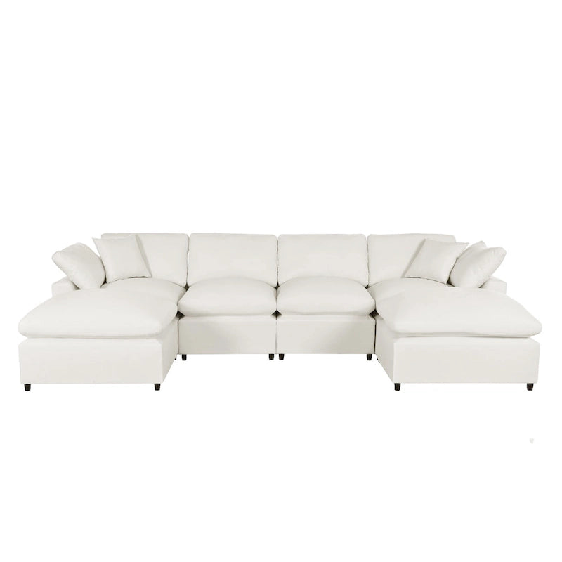 Canapé d'angle moderne en U avec 2 méridiennes et poufs amovibles, 6 places