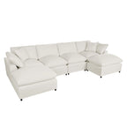 Canapé d'angle moderne en U avec 2 méridiennes et poufs amovibles, 6 places