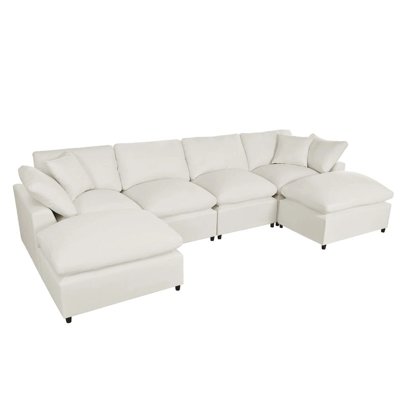 Canapé d'angle moderne en U avec 2 méridiennes et poufs amovibles, 6 places