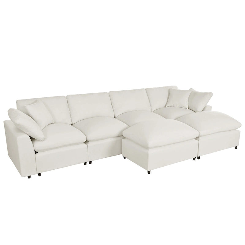 Canapé d'angle moderne en U avec 2 méridiennes et poufs amovibles, 6 places