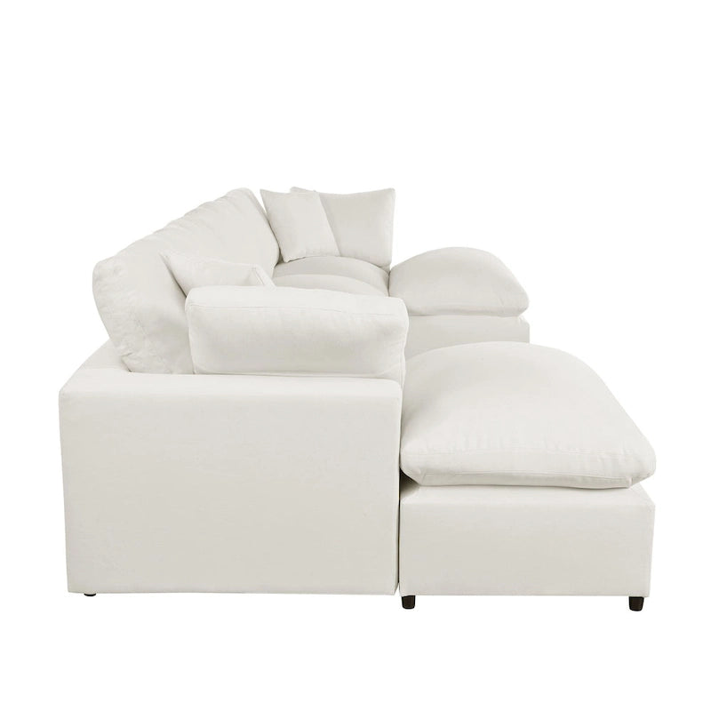 Canapé d'angle moderne en U avec 2 méridiennes et poufs amovibles, 6 places