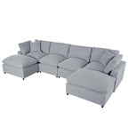 Canapé d'angle moderne en U avec 2 méridiennes et poufs amovibles, 6 places