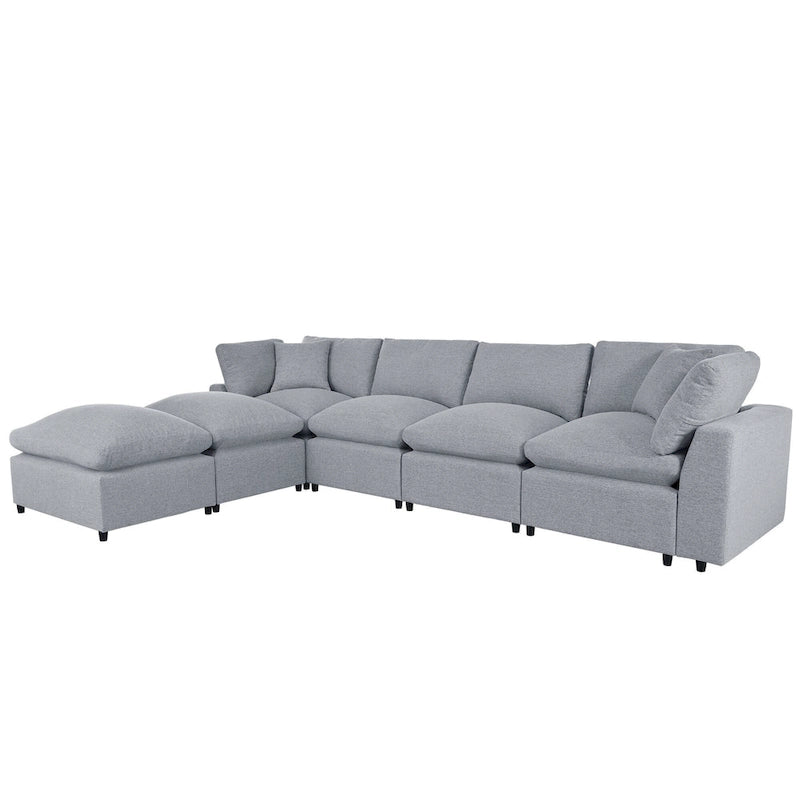 Canapé d'angle moderne en U avec 2 méridiennes et poufs amovibles, 6 places