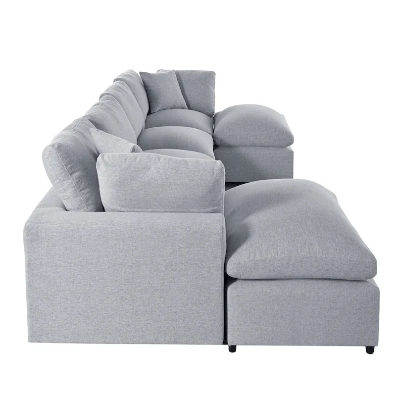 Canapé d'angle moderne en U avec 2 méridiennes et poufs amovibles, 6 places