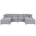 Canapé d'angle moderne en U avec 2 méridiennes et poufs amovibles, 6 places