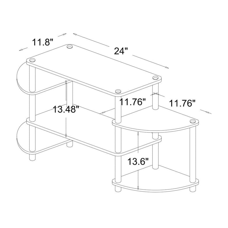 Meuble TV industriel noir à étagères ouvertes, 3 niveaux, unité simple