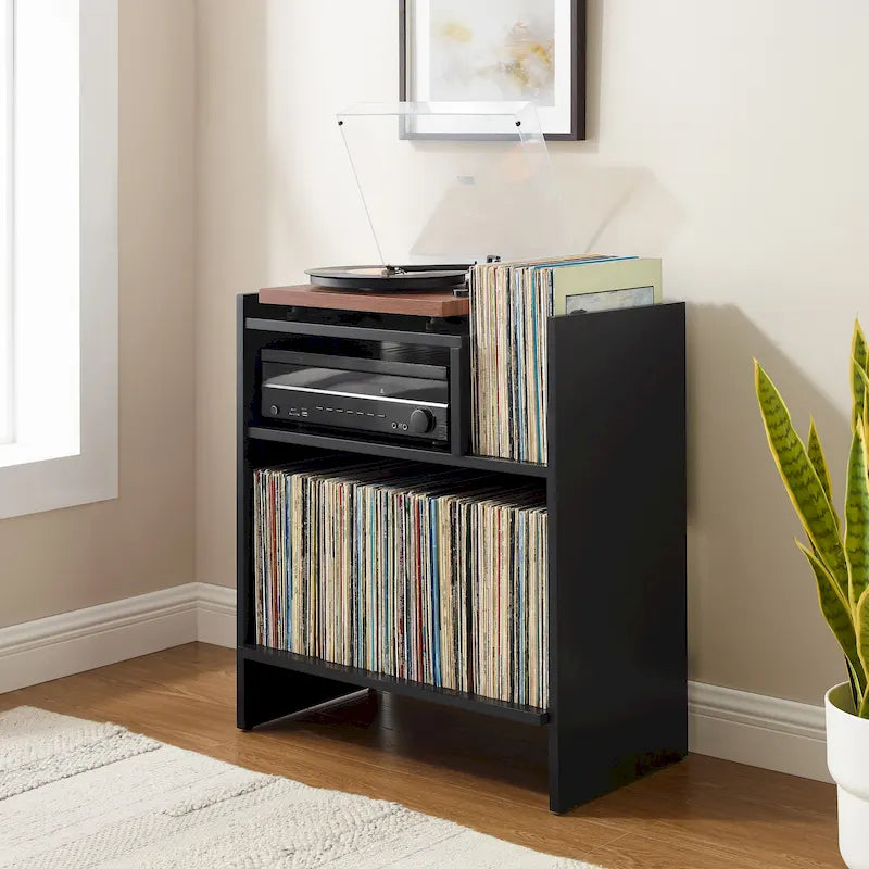 Meuble tourne-disque noir/marron, style moderne