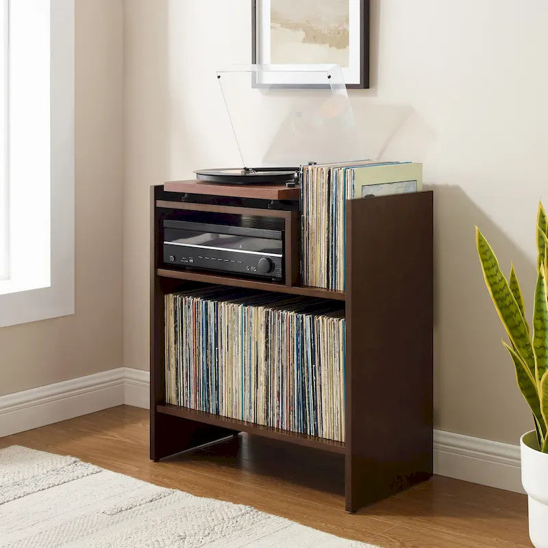 Meuble tourne-disque noir/marron, style moderne