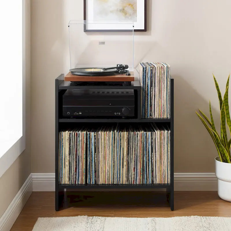 Meuble tourne-disque noir/marron, style moderne