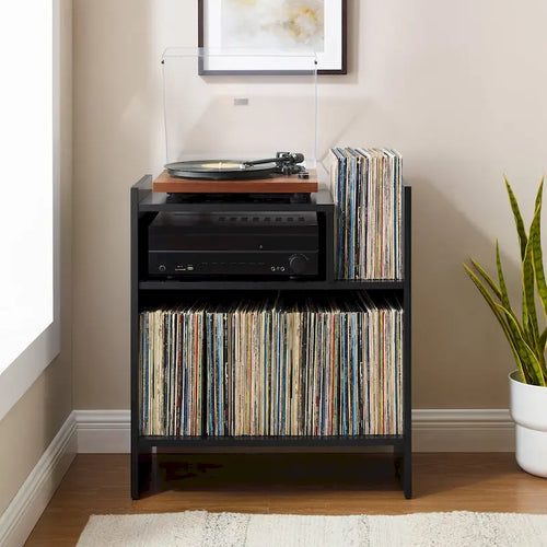 Meuble tourne-disque noir/marron, style moderne