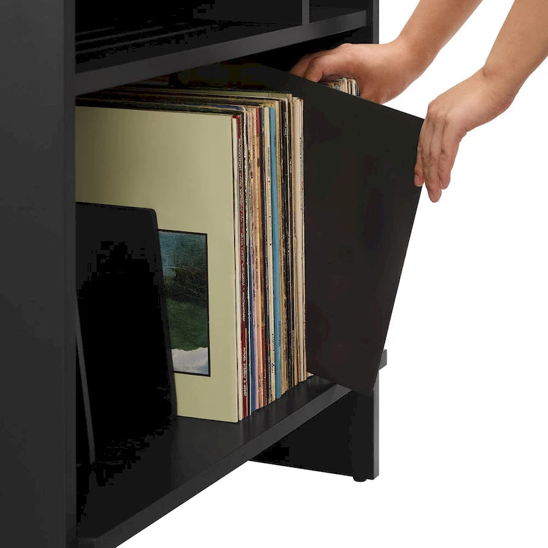 Meuble tourne-disque noir/marron, style moderne