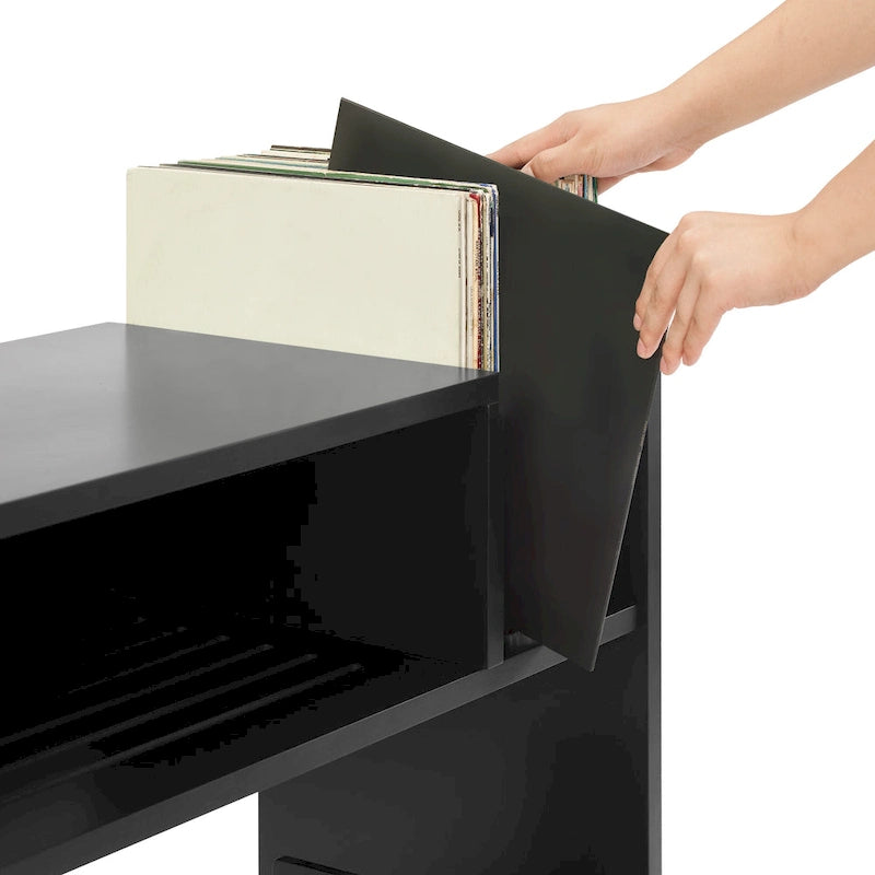 Meuble tourne-disque noir/marron, style moderne