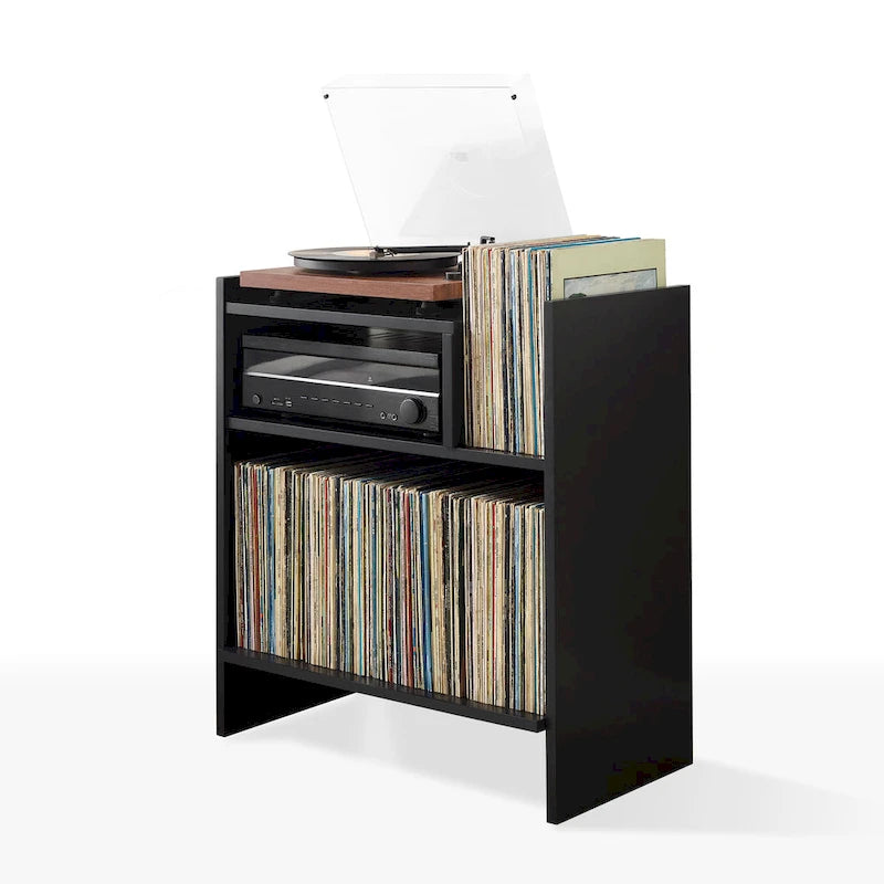 Meuble tourne-disque noir/marron, style moderne