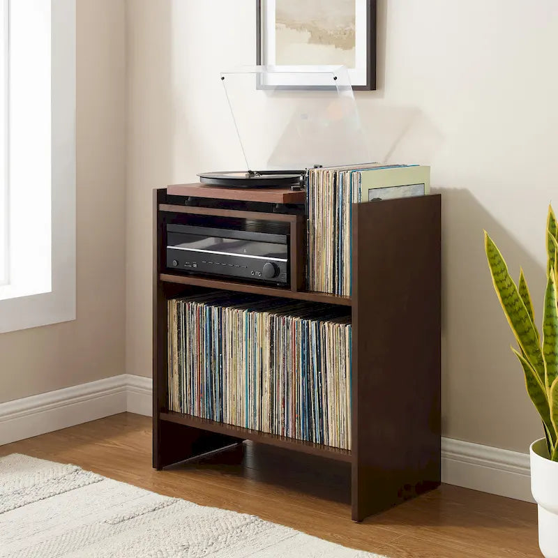 Meuble tourne-disque noir/marron, style moderne