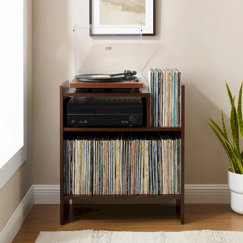 Meuble tourne-disque noir/marron, style moderne