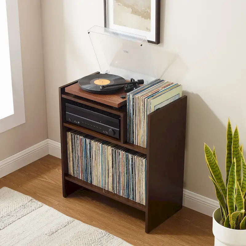 Meuble tourne-disque noir/marron, style moderne
