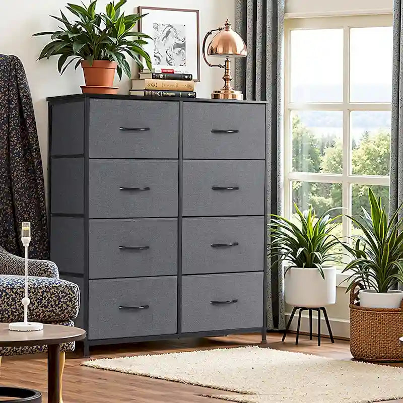 Étagère de rangement à 8 compartiments, beige/noir, cadre métallique, assemblage par 1 personne