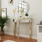 Console demi-lune miroir argent et or, pour 1 personne