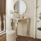 Console demi-lune miroir argent et or, pour 1 personne