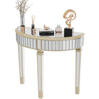 Console demi-lune miroir argent et or, pour 1 personne