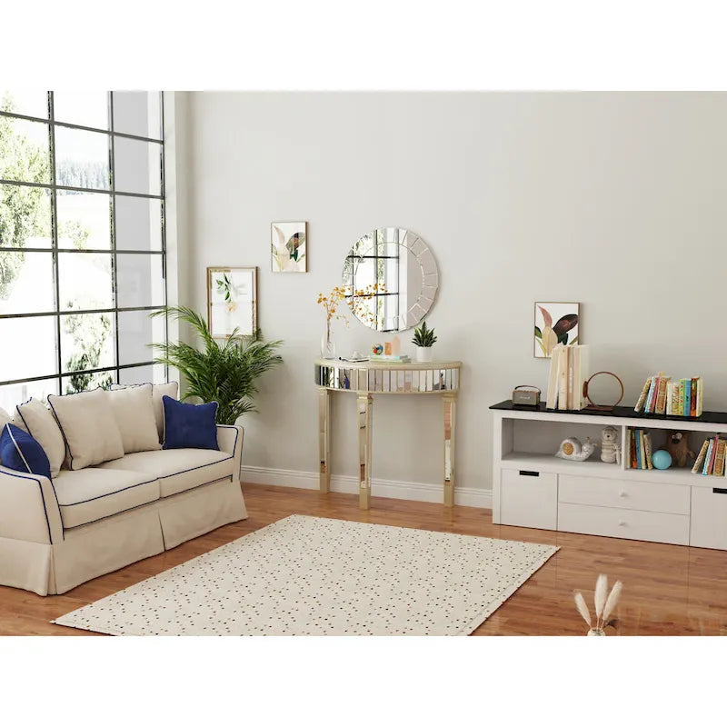 Console demi-lune miroir argent et or, pour 1 personne