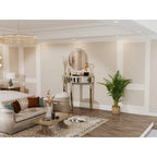 Console demi-lune miroir argent et or, pour 1 personne