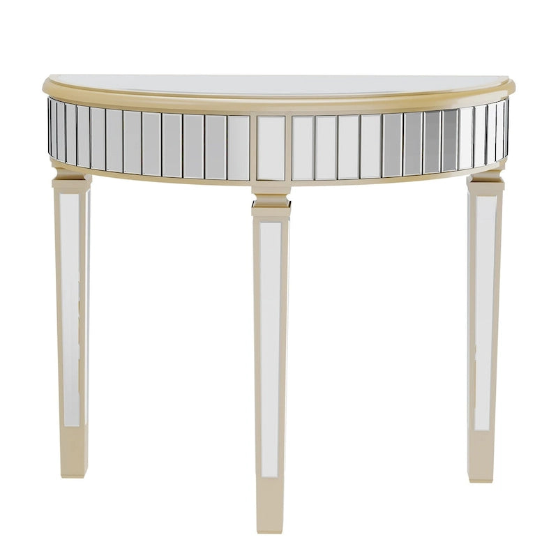 Console demi-lune miroir argent et or, pour 1 personne
