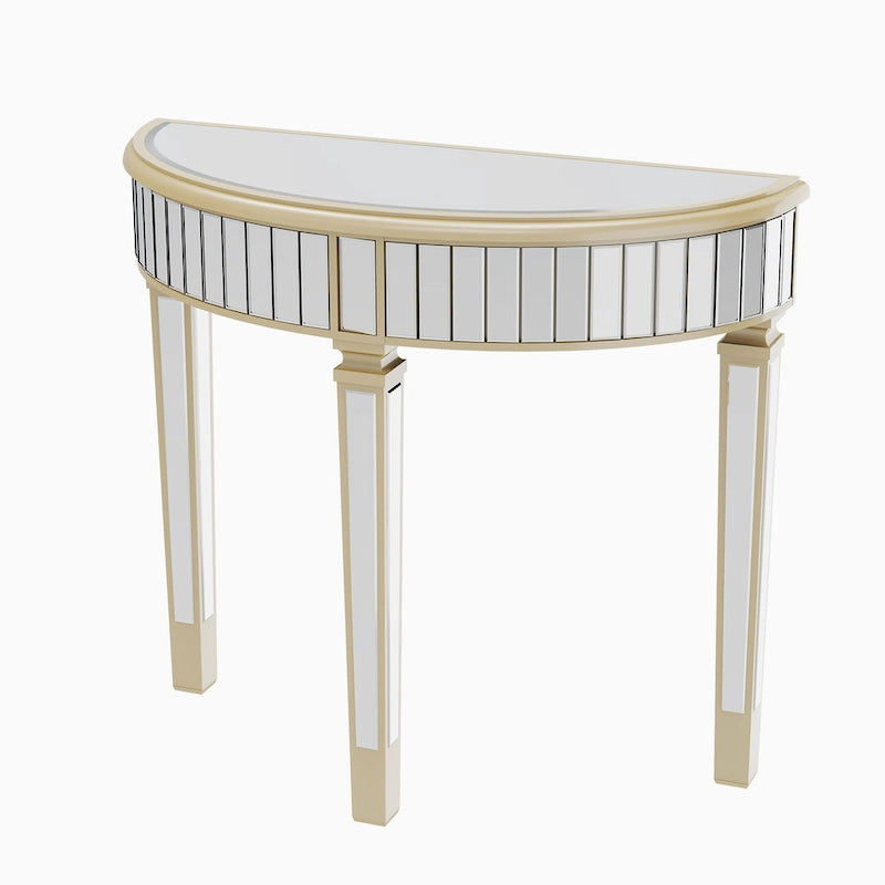 Console demi-lune miroir argent et or, pour 1 personne