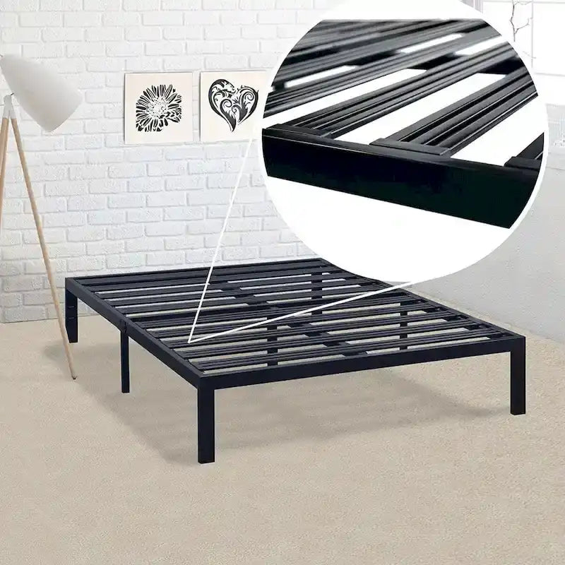 Cadre de lit plateforme King Noir en métal – Lattes en acier robustes, 1 personne