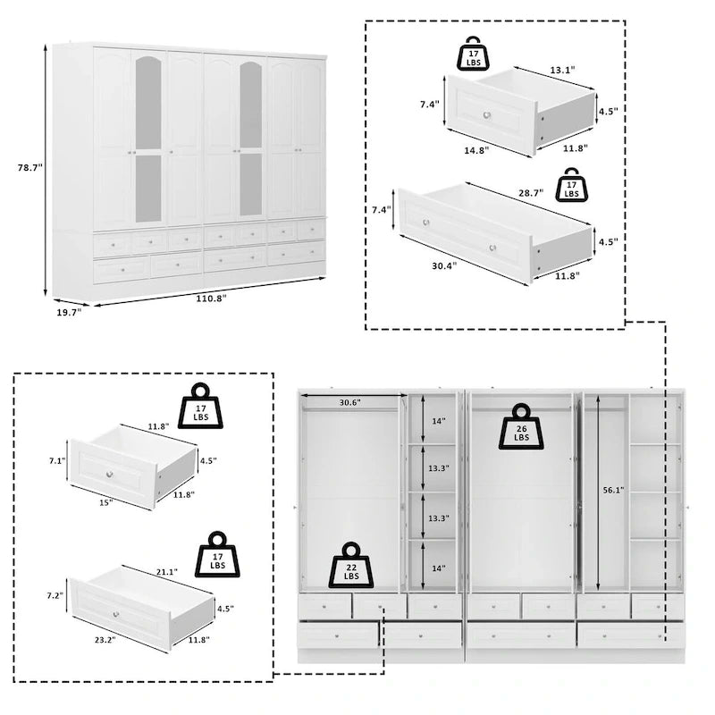 Armoire double miroir blanche, 2 personnes