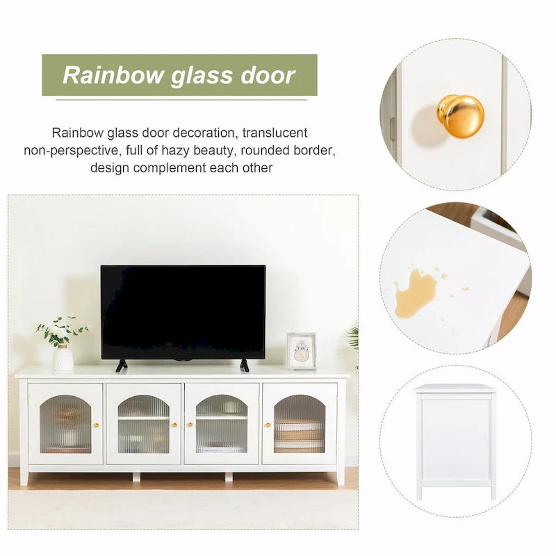 Meuble TV rétro 180 cm vert/blanc/bleu – Convient aux TV jusqu'à 70 pouces