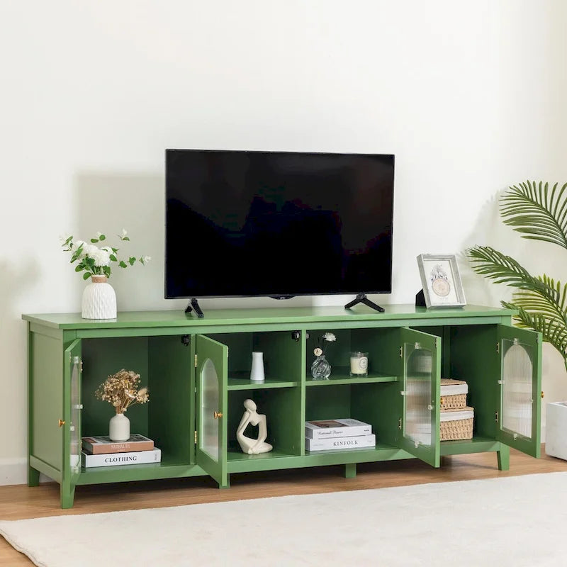 Meuble TV rétro 180 cm vert/blanc/bleu – Convient aux TV jusqu'à 70 pouces